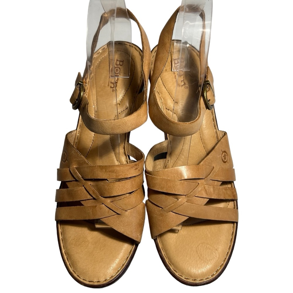 Born Tan Sandals with Adjustable Ankle Strap and Chunky Heel - Picture 5 of 11